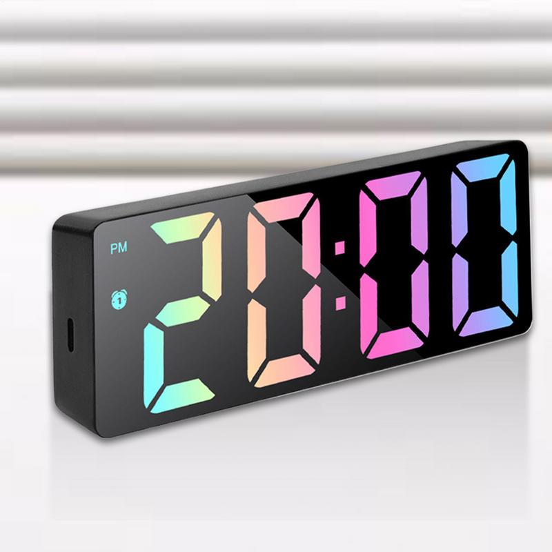 Digital Alarm Clock Electronic LED Mirrored Desk Clock Luminous Alarm Clocks Modern Home Decor With Date And Temperature Table