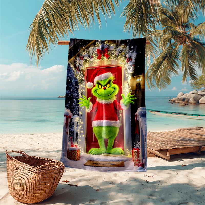 Christmas Gift Oscar Comedy Movie How the Grinch Stole Christmas Soft Beach Towel Outdoor Camping Vacation Swinging Beach Scarf Decorative Blanket B13