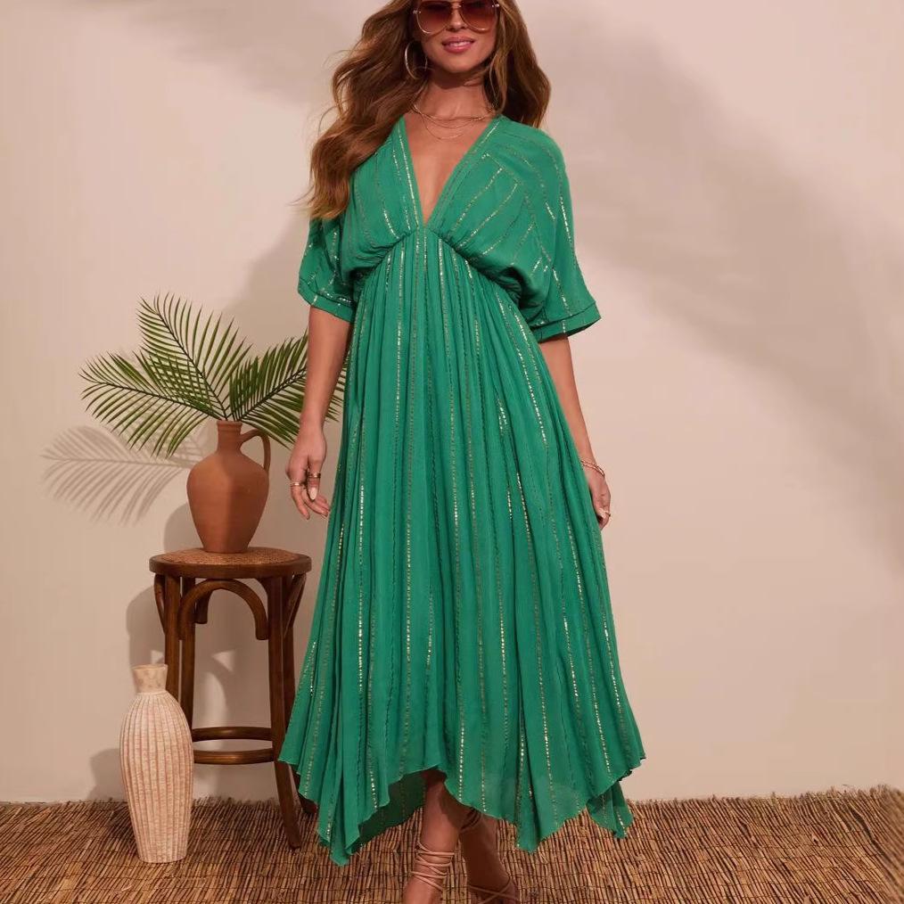 

New printed beach cover-ups, long skirts, sunscreen shirts, seaside resort dresses S зелёный