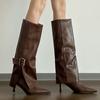 Women's Fashion Stiletto Cotton Boots Winter New Pointed Head Sleeve Belt Buckle Anti-slip Wear-resistant Boots