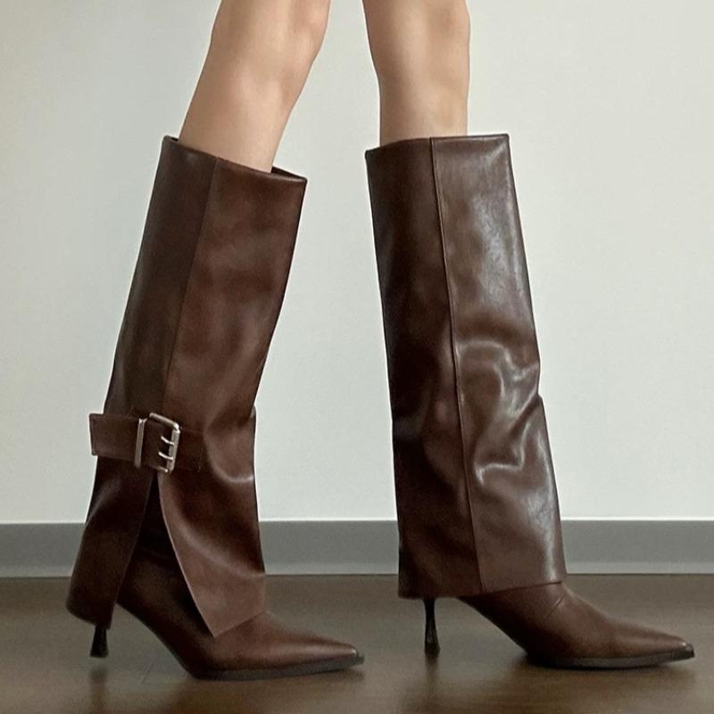 Women's Fashion Stiletto Cotton Boots Winter New Pointed Head Sleeve Belt Buckle Anti-slip Wear-resistant Boots