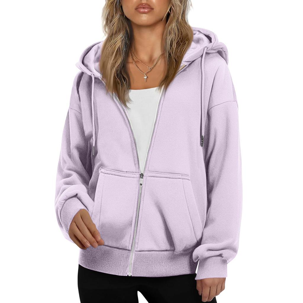 Damen Modisches Übergroßes Kapuzen-Freizeit-Sweatshirt mit Reißverschluss, einfarbige Jacke