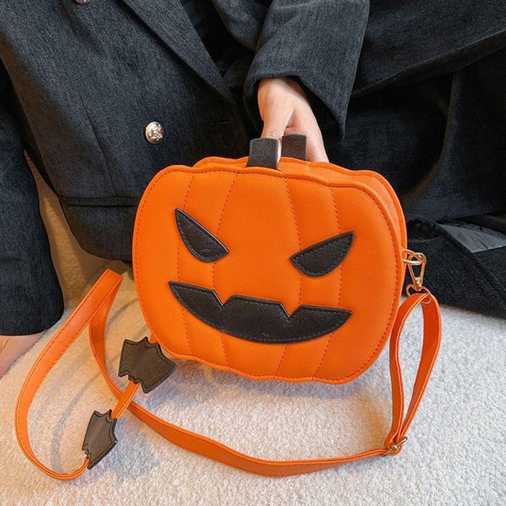 Funny Halloween Pumpkin Bag PU Leather Square Crossbody Bag Novelty Pumpkin Shoulder Bag  Halloween