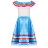 Girls Mexican Dress Set Off Shoulder Ruffled Top Elastic Waistband Lace Ribbon Trim Skirt