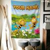 Custom Name Maya the Bee Wall Tapestry Aesthetic Wall Hanging Printed Fabric Blanket Decorative Tapestries for Bedroom Living Room Home Decor