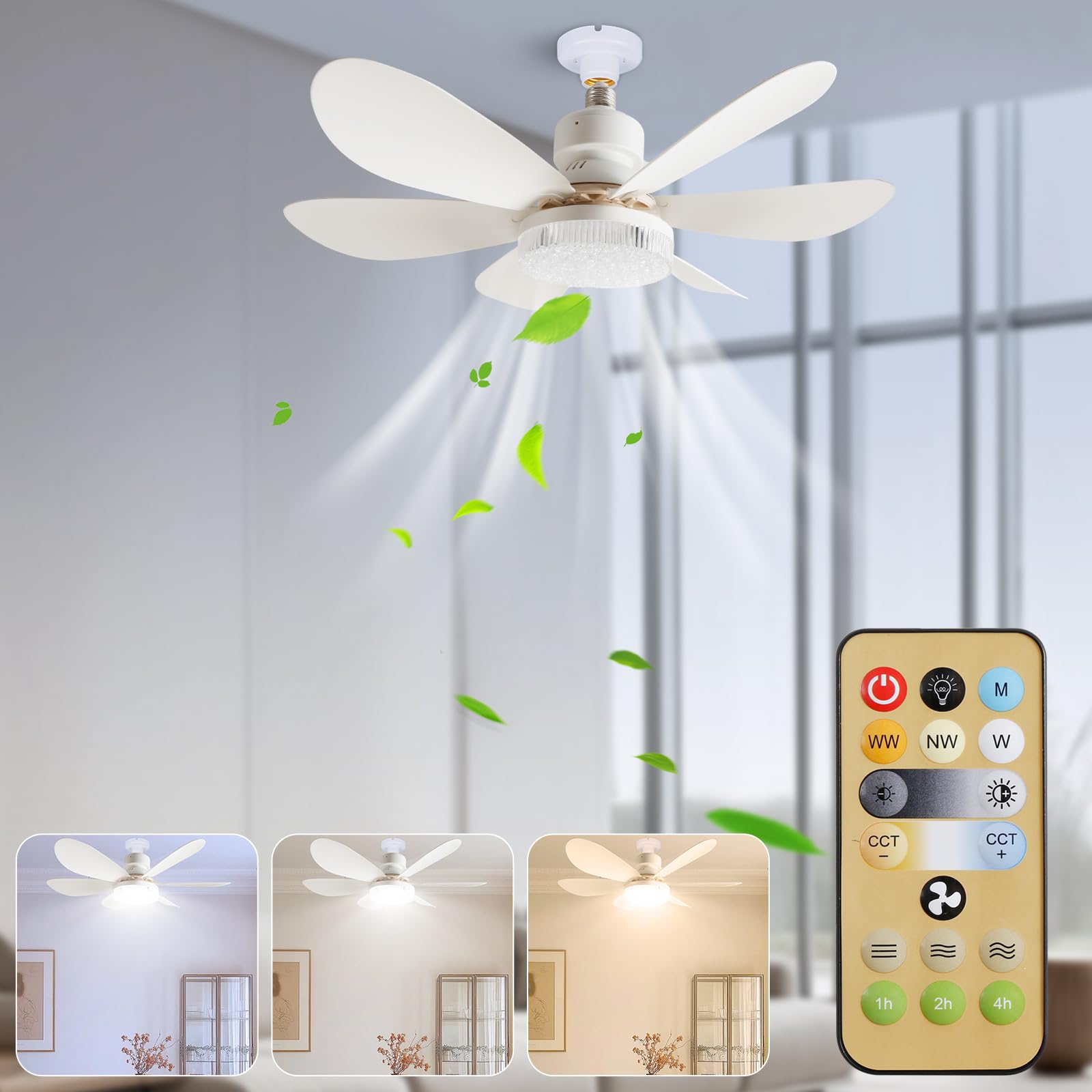 

SINJIAlight Ceiling Fan Light, E26 Base, 40W, Three Color Temperatures, Stepless Dimming, 6-Blade Fan, Suitable for 6-8 Tatami Rooms, Energy-Saving,