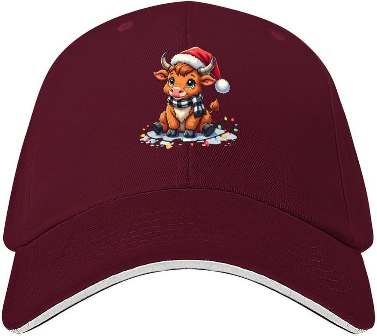 

Милая рождественская бычка со светом Бейсболка Унисекс Полиэстер Праздничная коровья шляпа One Size