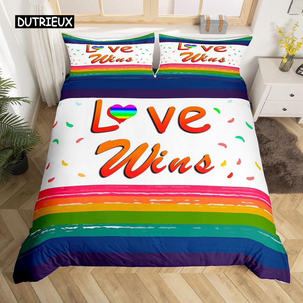 Love is Love Duvet Cover Rainbow Bedding Set Pride for Love Theme Romantic Comforter Cover Colorful Cartoon Car Bedspread Cover