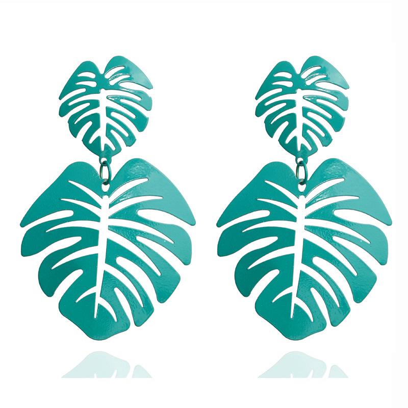 New Monstera Leaf Statement Dangle Earrings for Women Colorful Acrylic Metal Drop Earrings Exaggerated Ear Jewelry Pendientes