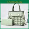 Fashionable Solid Color Letter Print Pleated Design Women Handbag With Wallet