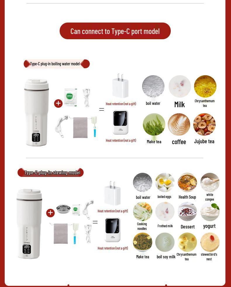 Japan SDRNKA Portabel Elektrisk Resevattenkokare - Vattenkokning och Uppvärmning Isolerad Kopp med Konstant Temperaturkontroll