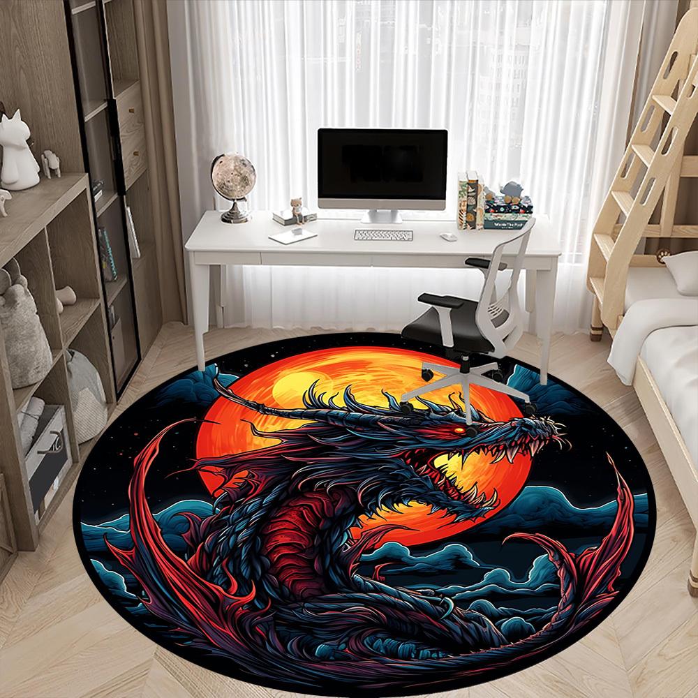 1pc Dragon Moon Office Round Area Rug, Under Office Chairs Bedroom Living Room Home Decor, Room Deco