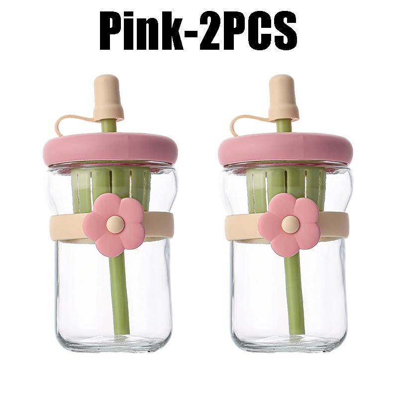 Glass Flower Cartoon Tea Strainer Cold Brew Straw Tumbler Leak-Proof Reusable Water Bottle With Floral Infuser Gift For Students