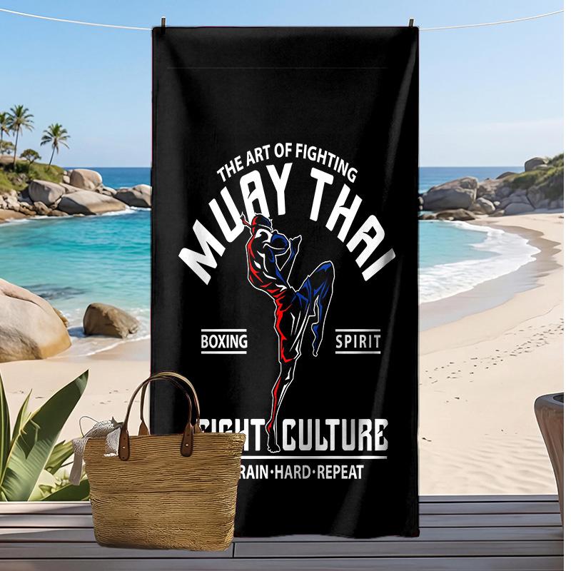 Muay Thai Fitnessstudio Aufdruck Schnelltrocknendes Strandtuch Super Saugfähiges Weiches Leichtes Badetuch für Pool Sommerreisen