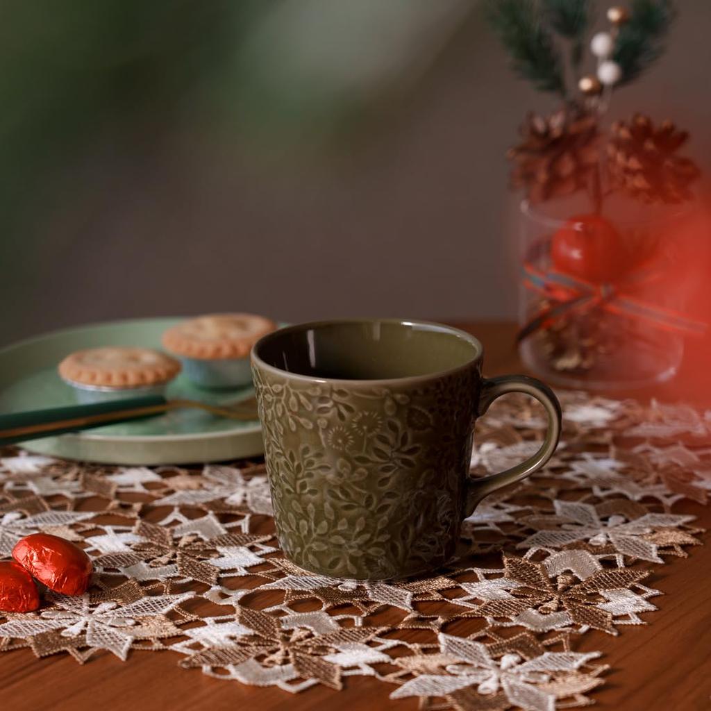 NARUMI Anna Emilia Forest Floral Cute Relief and Dishwasher Made in Gift Mug, 350cc, Green, Print, Design, Large, Microwave, Oven, Safe, Japan, Boxed,