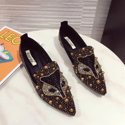 2025 Shoes for Women Flat Shoes Luxury Rivet Crystal Fox Casual Shoes Comfortable Fashion Pointed Toe Slip-on Loafers