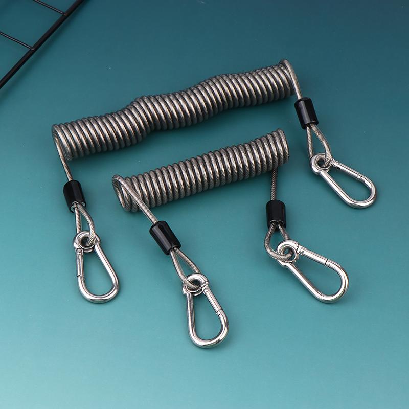 Verstärktes Lanyard zum Spinnfischen 49 Litzen Stahldraht verdrilltes Halteband 1,5-3M Teleskopische Ausrüstungssicherung mit Karabinern