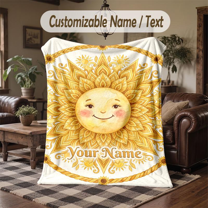 Golden Spiral Theme Throw Blanket Custom Name Text Personalized Blanket Soft Cozy Blanket for Home Sofa Bed