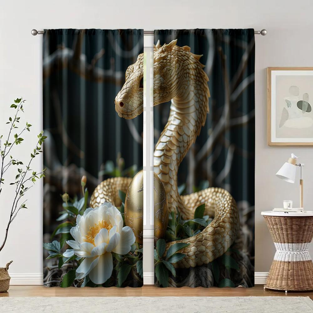 

2 шт. фільтрувальні штори (без стрижнів нерухомий без батарейок) Золота змія та яйце для використання у спальнях та вітальнях 100*130 Grommet Top 1pcs