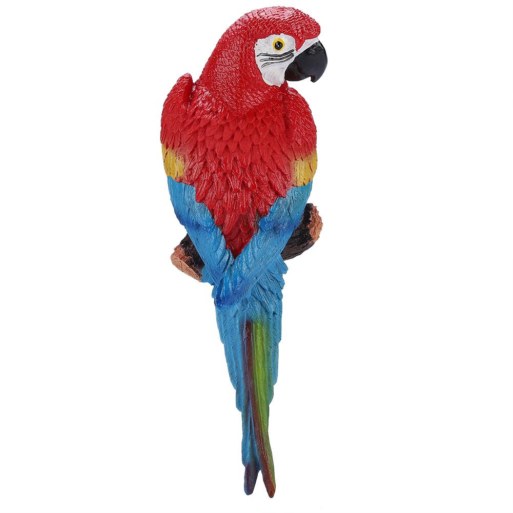 Resin Lifelike Bird Ornament Figurine Parrot Model Toy Garden Sculpture Wall Decor (Red Left)