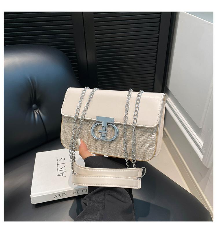 Solid Color Women's New Trendy Light Luxury Lock Fashionable Summer Chain Crossbody Shoulder Small Square Bag