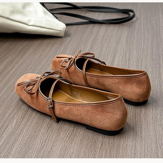 European and American flat bottom shallow mouth bow Mary Jane shoes women's casual square head shallow mouth flat bottom one word with ballet shoes
