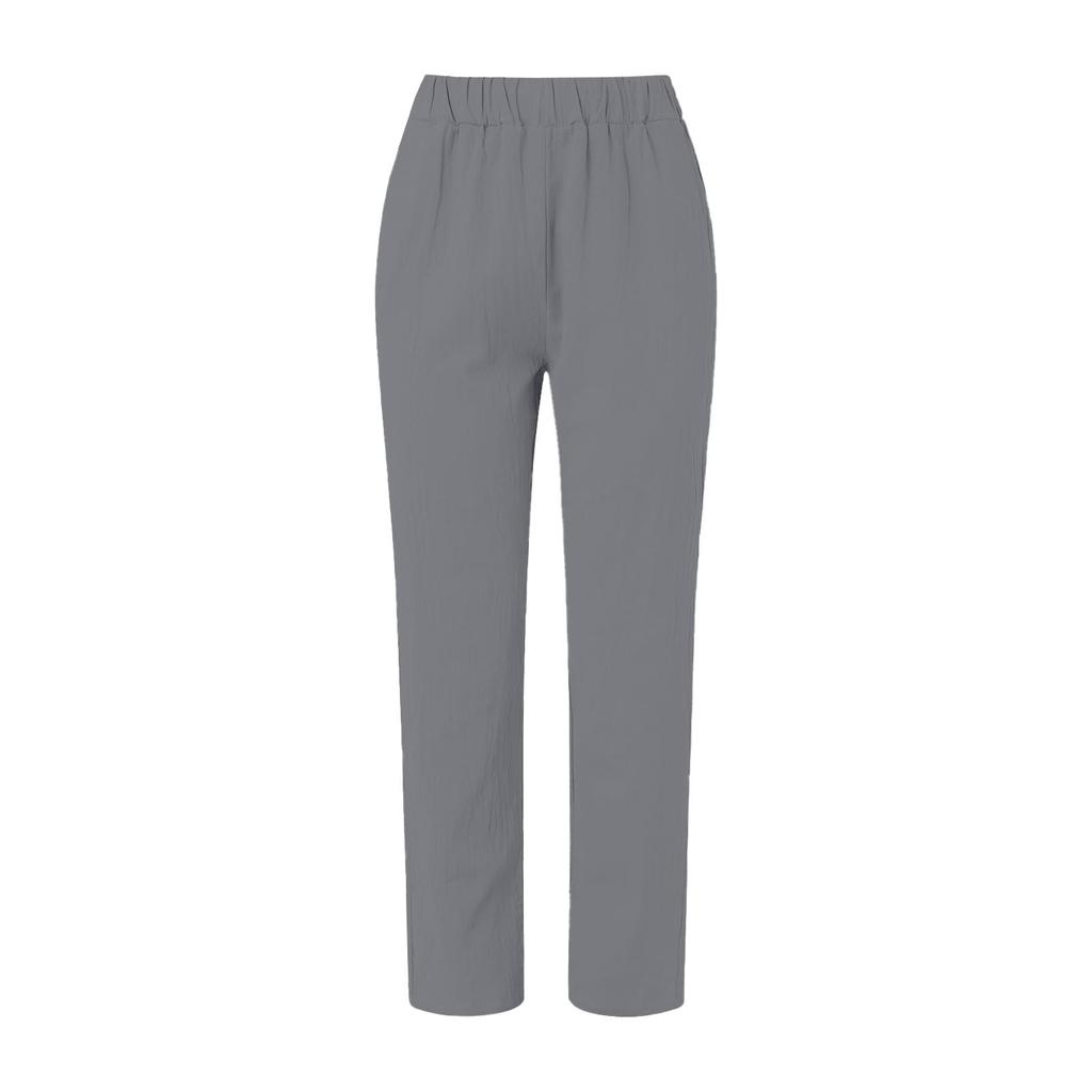 Women's Pants Fashion Color Elastic Waist Button Casual Pants