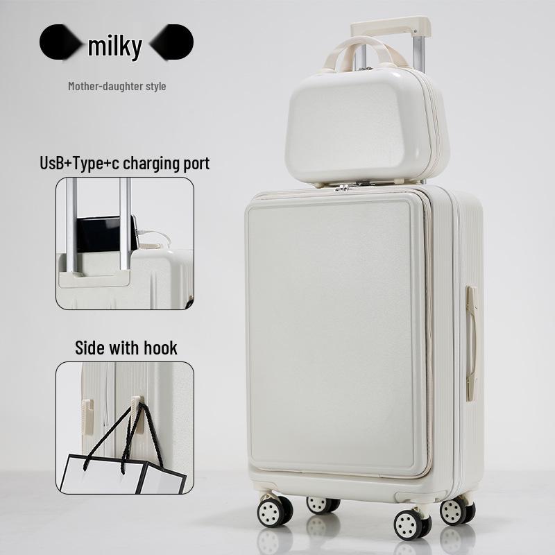 Large Capacity Front Opening Multifunctional Carry-On Trolley: Scratch & Wear-Resistant Travel Suitcase