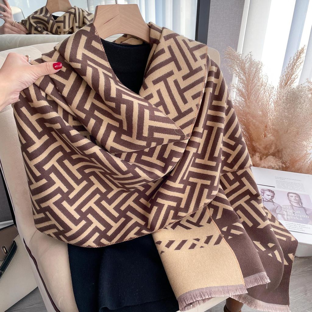 Imitation Cashmere Scarf Medium And Long Outer Shawl Double-Sided Warm Letter Scarf Female Live Stream Trend