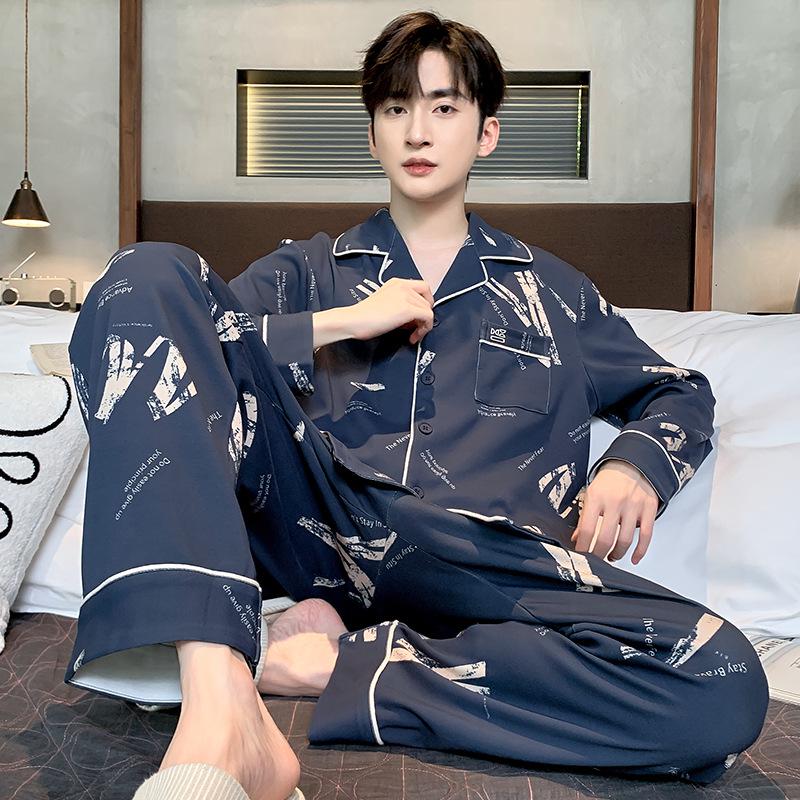 

Teen Cartoon Pajamas Set for Men - Spring/Autumn, Long Sleeve, Long Pants, Casual Plus Size, Premium Feel, Wearable Outdoors XL