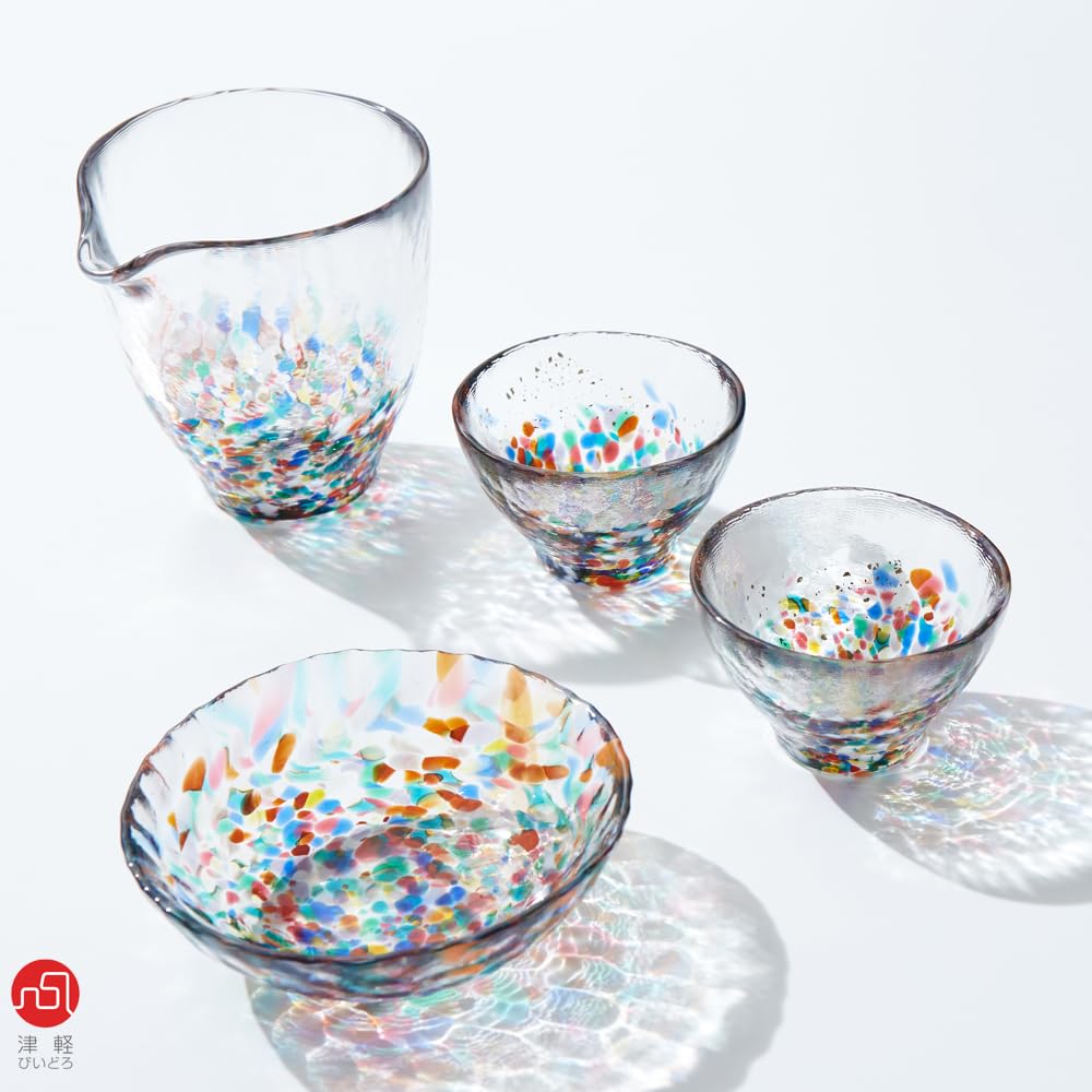 ADERIA Tsugaru Vidro Nebuta Sake-Set mit goldener Geschenkbox Hergestellt in Japan Enthält Sake Sake Sake und andere Perfekt als Geschenk für kleine Ruhestände und