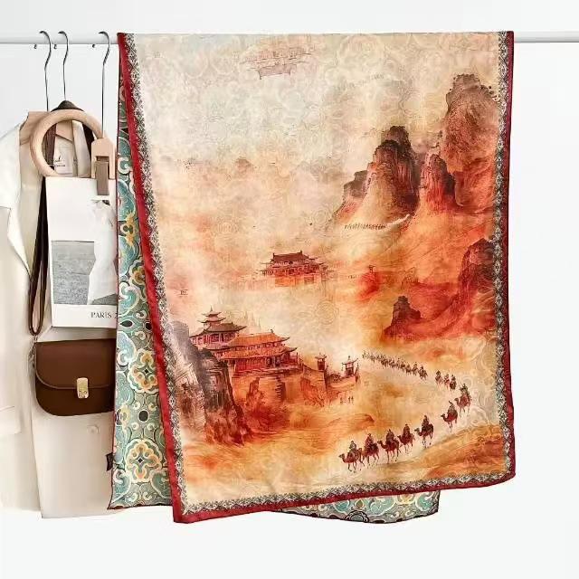 

Xiangyun Дуньхуан Фэйтянь Цветок Укроп Срезка Тонкий Популярный Национальный Стиль Жаккард Высококлассный Универсальный Шелковый Шарф 180X70 Шаль 180*70