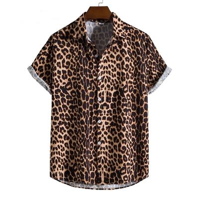 Leopard Hawaiiansk Sexig Blommig Manlig Skjorta Slim Fit Kortärmad Fest Strand Casual Herrskjortor För Man Kläder Social Retro