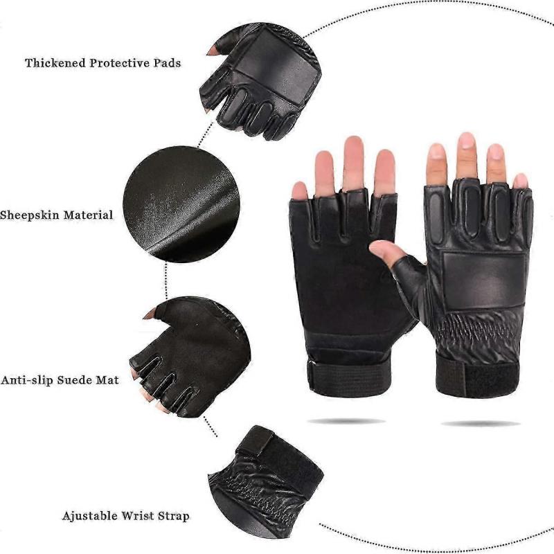 Fingerless Genuine Leather Men Gloves - Long Keeper Half Finger Driving Cycling Bike Motorcycle Outdoor Sport Gloves