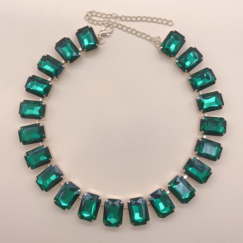 Mixed Color Rectangular 13x18 Crystal Gemstone Necklace - European & American Choker Design