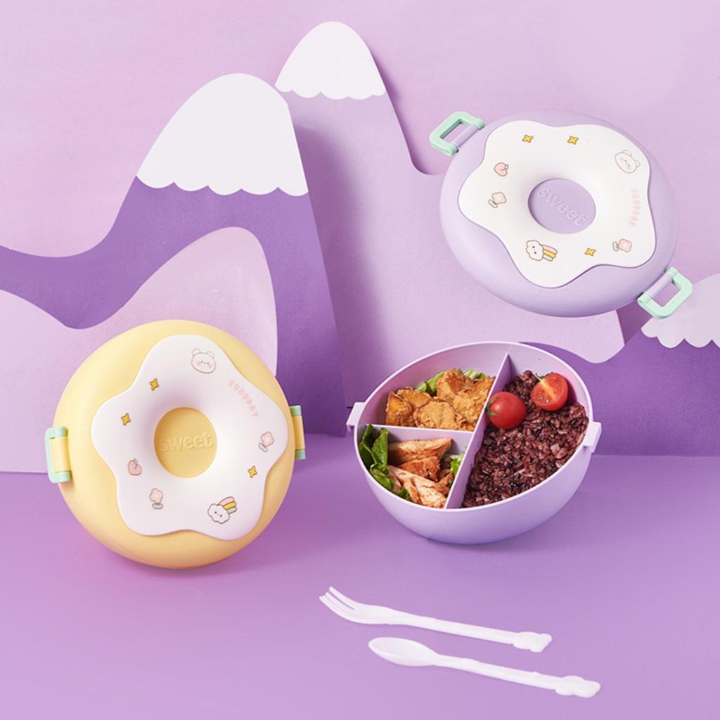 Cute Cartoon Donut 1000ml Lunch Box Microwavable Bento Container with Compartments Students Supply