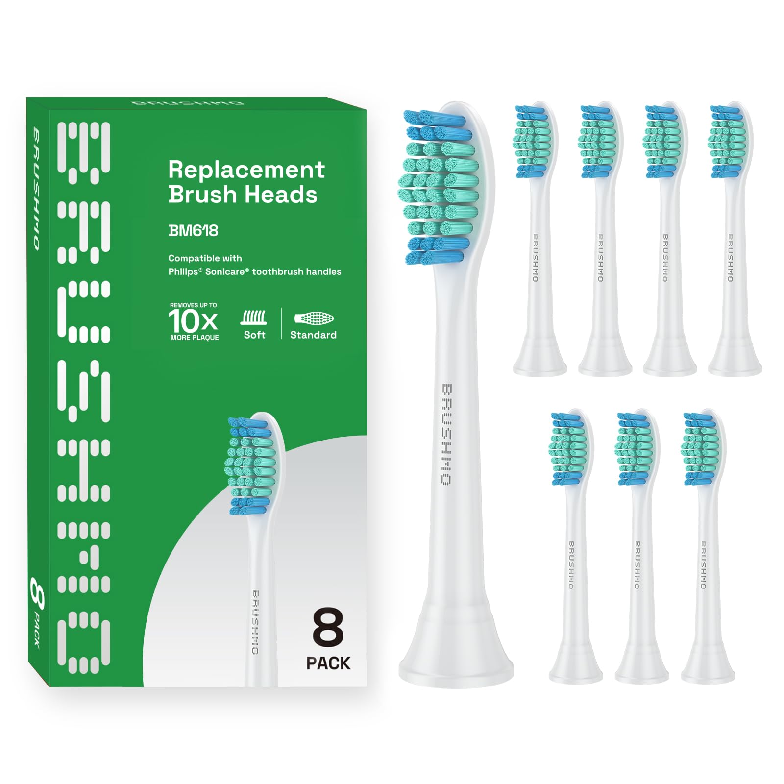 

Brushmo Compatible Brushes for Philips Sonicare Electric Toothbrushes Replacement Brushes Basic Regular Size Pack of 8