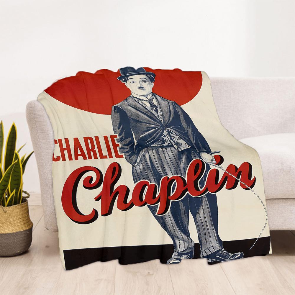 1pc Charlie Chaplin Outdoor Blanket Lightweight Flannel, Soft & Warm, All-Season Use for Sofa, Outdoor, Camping, Living Room, Office066