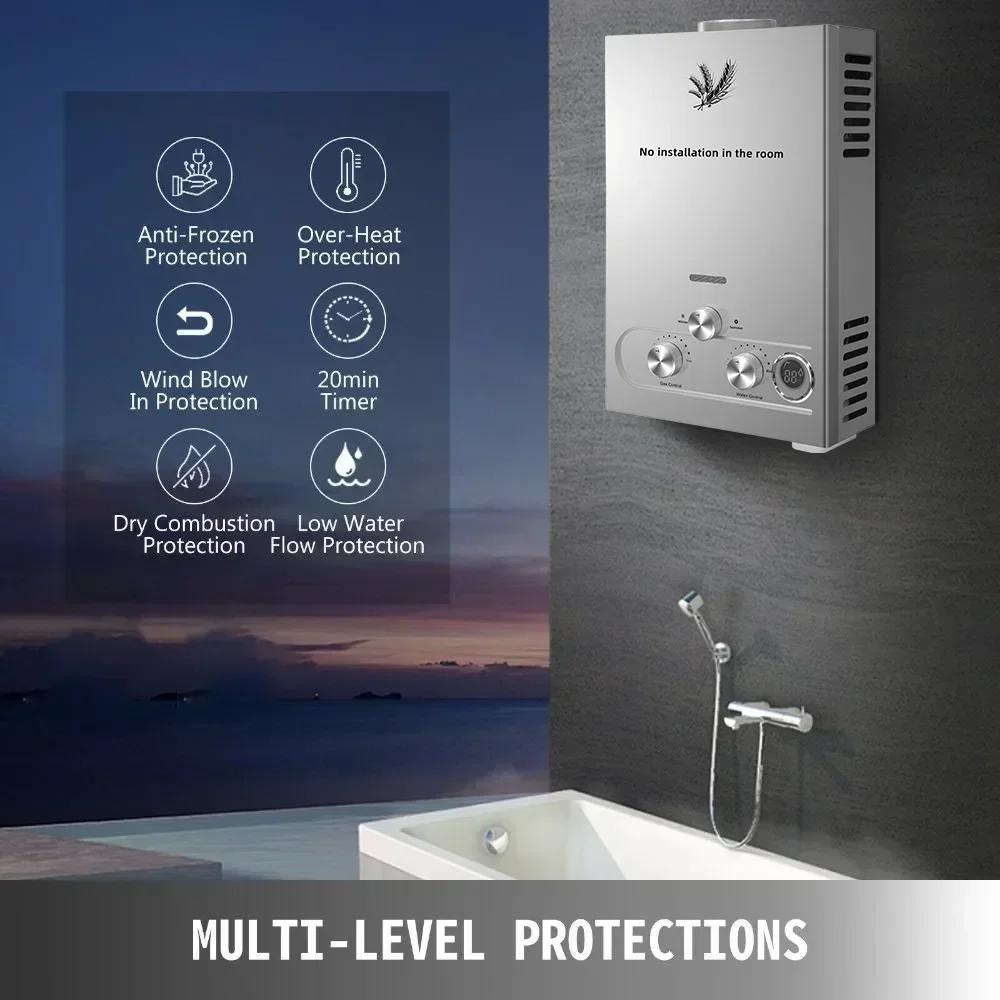 6-18L LPG Instant Gas Water Heater, Energy Saving Stainless Steel with LED Display, Safety Protection & Smart Control