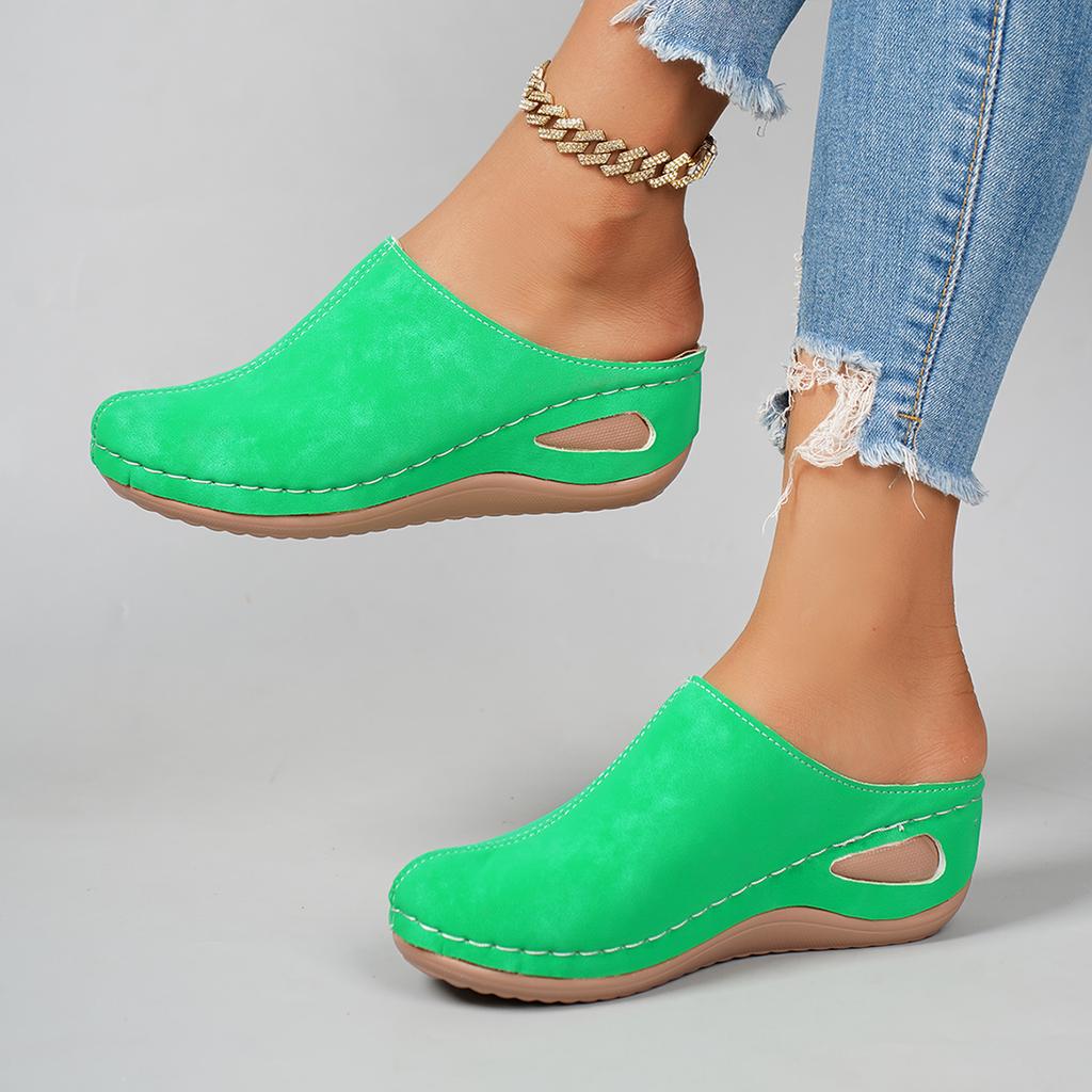 *Fashiable Hot Selling Sexy Elegant Wedge Heel Slippers Summer New Round Headed Comfortable Work Leisure Slippers for Women