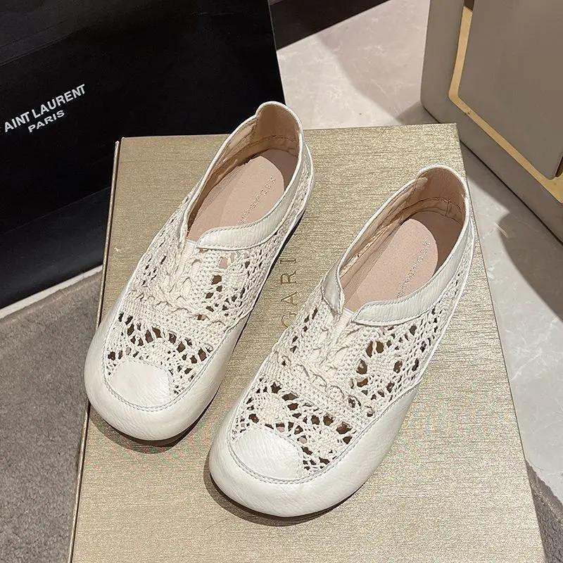 Fashion Mesh Flat Ladies Footwear Cute Women's Shoes Round Toe Flats Kawaii Low Heel Elegant with Discount Vacation Comfortable Trend