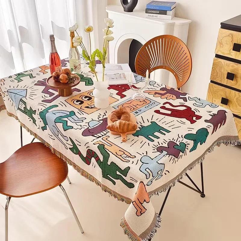 

Bohemian Style Tassel Tablecloth Fabric Dining Table Cloth Home Decor Blanket Outdoors Picnic Mat Multi Functional Cover Towel 90x90cm