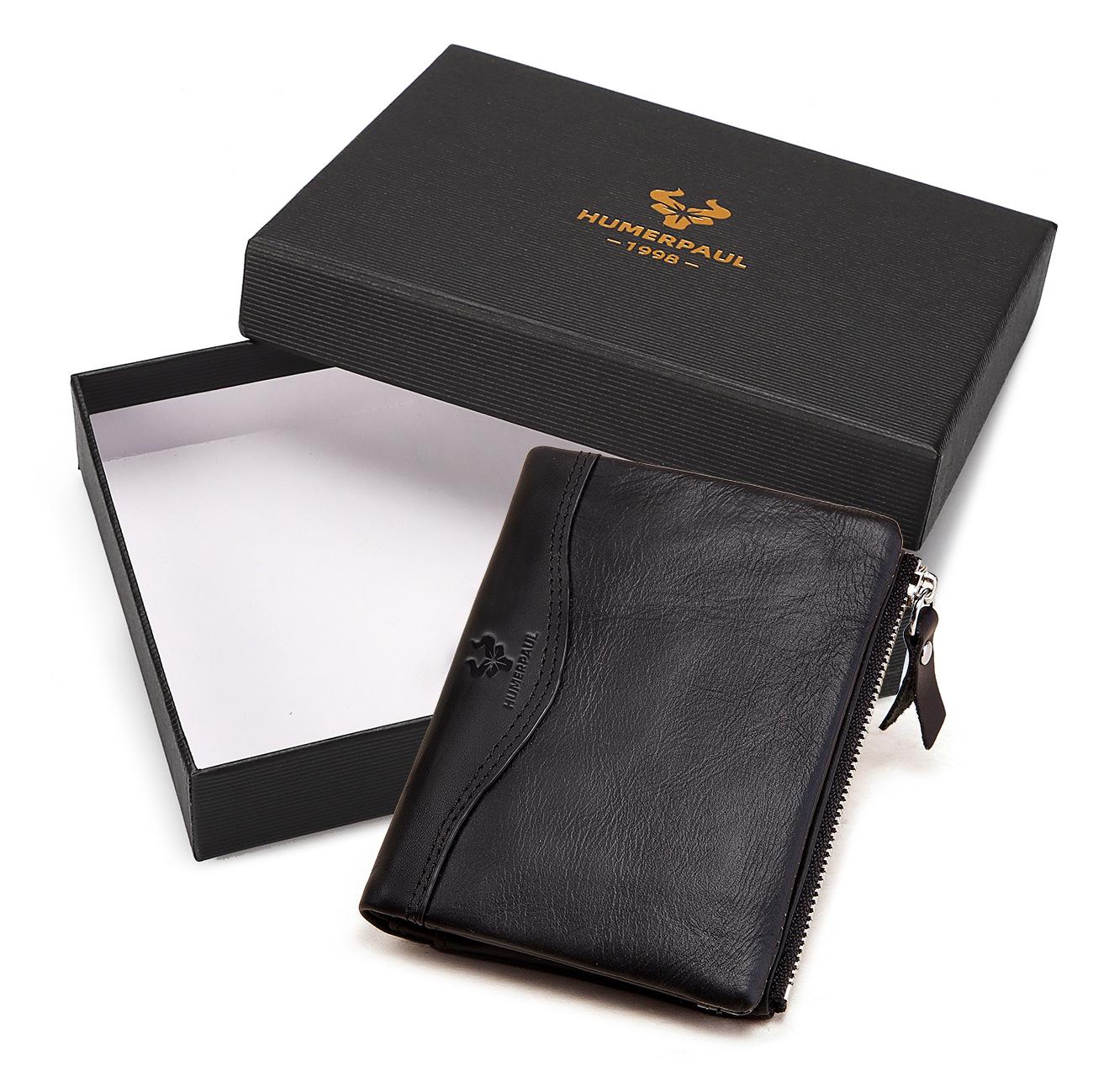 

HUMERPAUL Новий чоловічий гаманець RFID, захист від крадіжок, сканування, чоловічий шкіряний біфлод, короткий гаманець на блискавці, чохол для монет, повсякденна сумка для грошей чорний