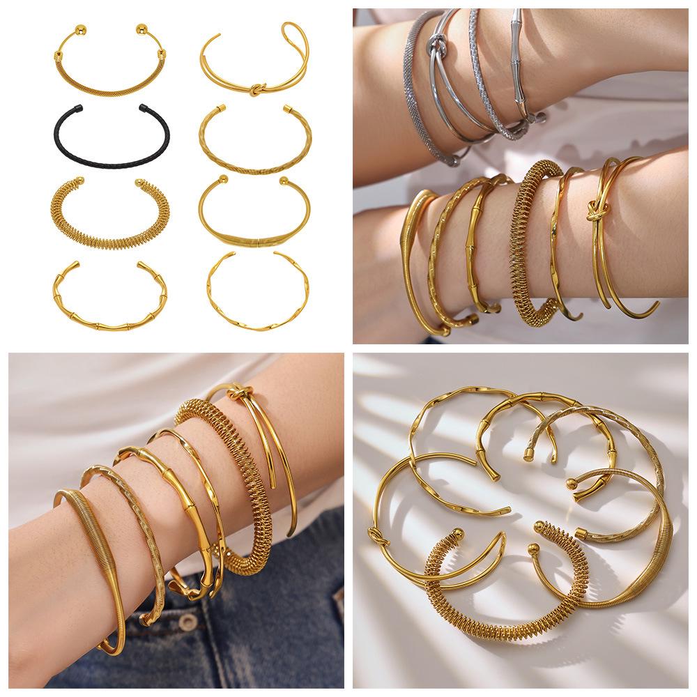 Stainless Steel Bamboo Joint Openable Bracelet - Unique European & American Design, High-Quality Texture