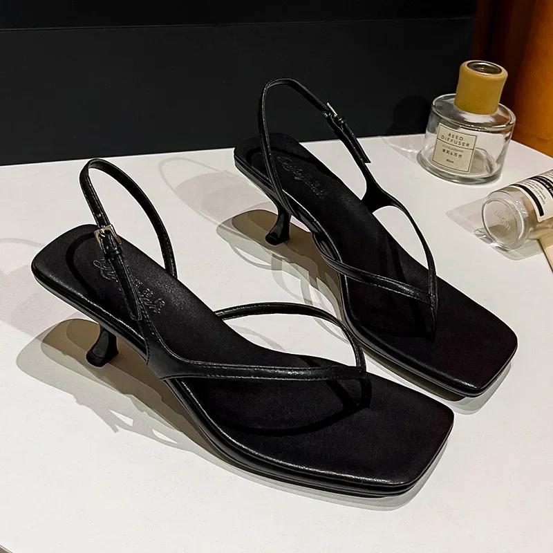 Fashion French High Heels Women's Stiletto Summer Fashion Pinch Sandals Women's 2025 New Back Strap Herringbone Cool Slippers