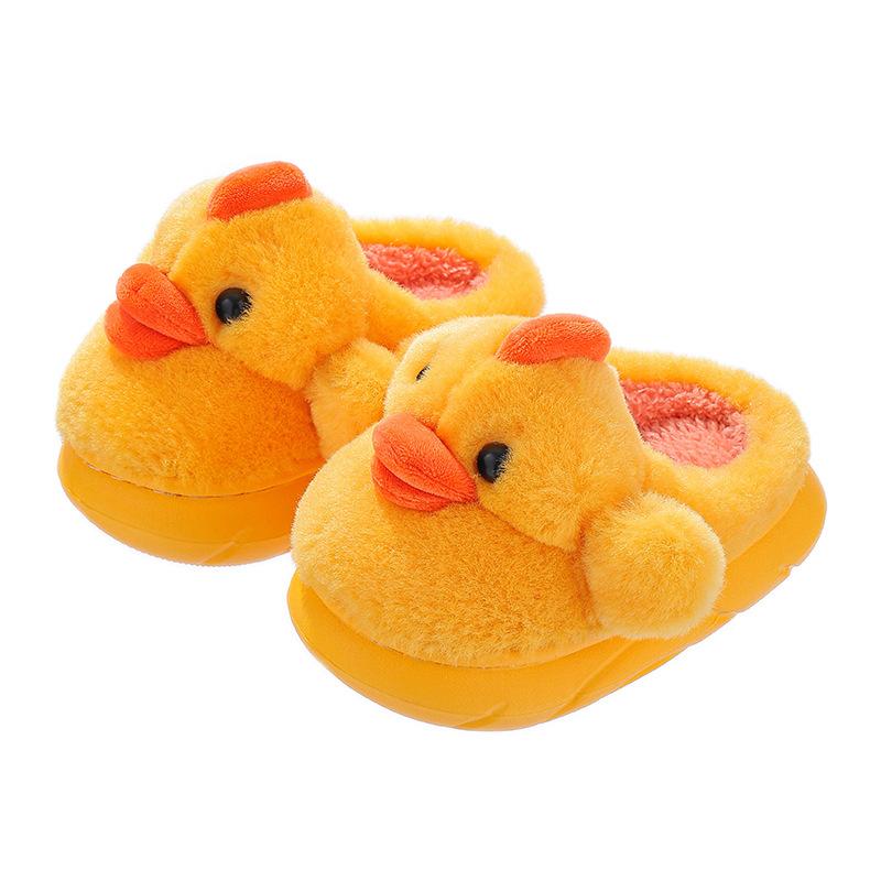 Children's Winter New Style Duckling Plush Cotton Shoes for Boys and Girls, Warm Home Thick-soled Furry Cotton Shoes
