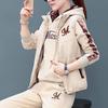 3 Piezas/Set Manga Larga Cordón Cintura Elástica Múltiples Bolsillos Forro Polar Atuendo Casual Mujer Otoño Invierno Estampado de Letras Sudadera con Capucha Cremallera