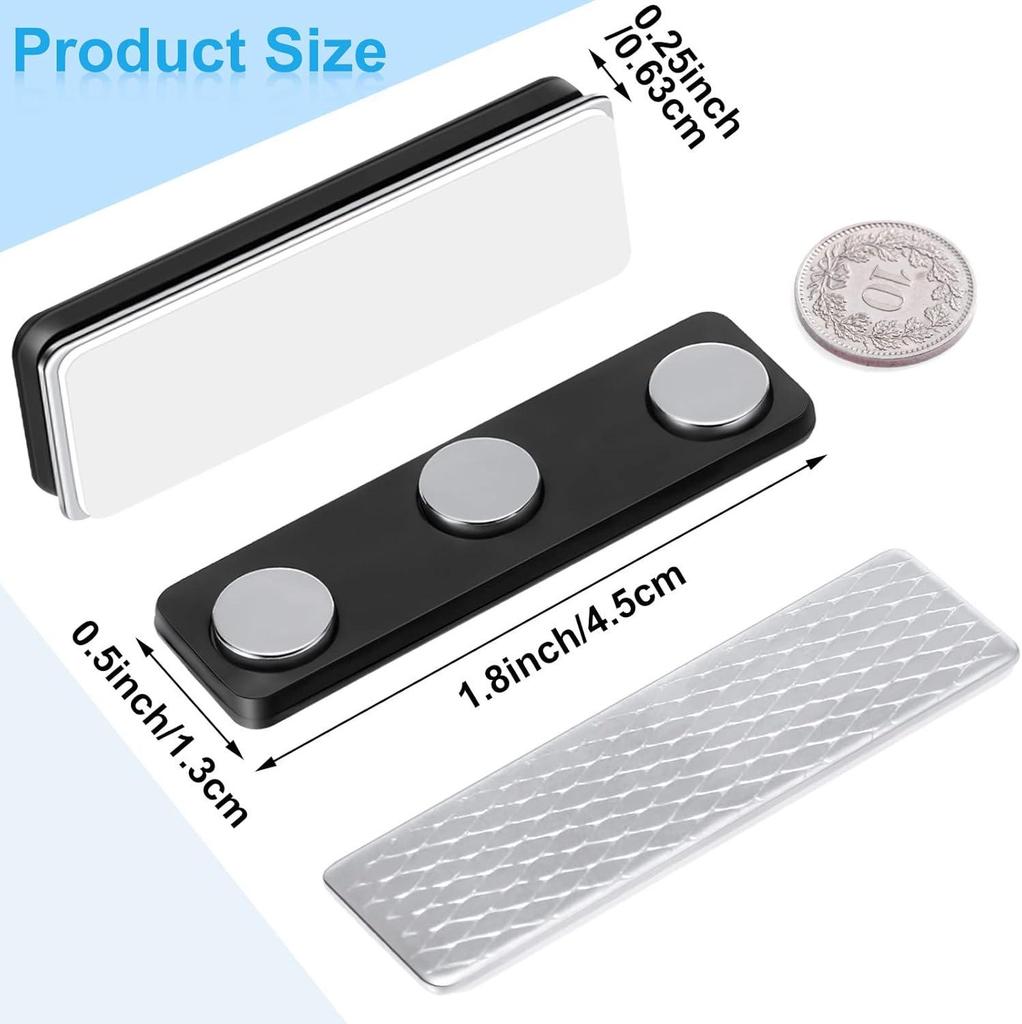 Magnetic Name Badge with Strong Double-Sided Adhesive Clasp, 45x13mm, 2-Piece Metal ID Holder