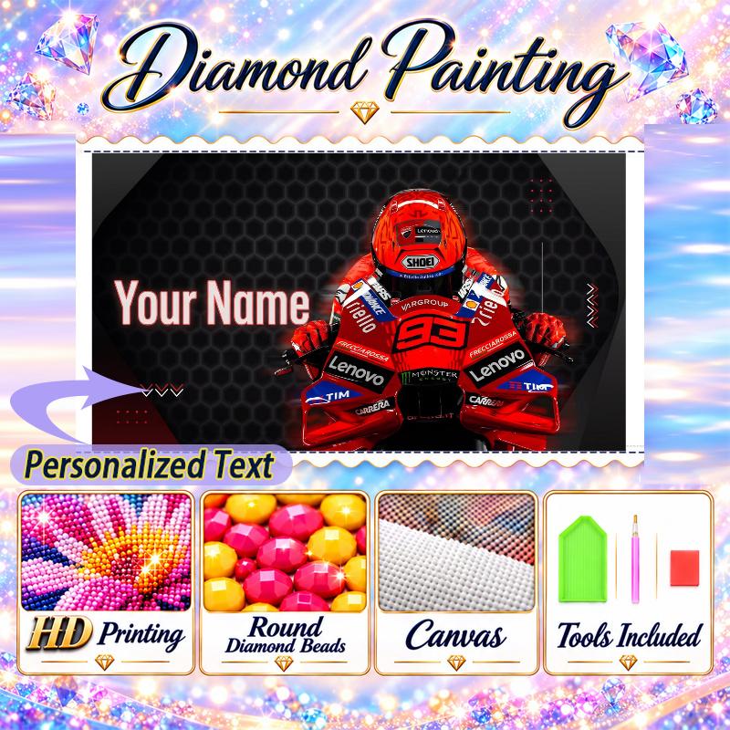 MotoGP 5D DIY Diamond Painting Custom Name Text, Full Drill Rhinestone Mosaic Art Home Gift