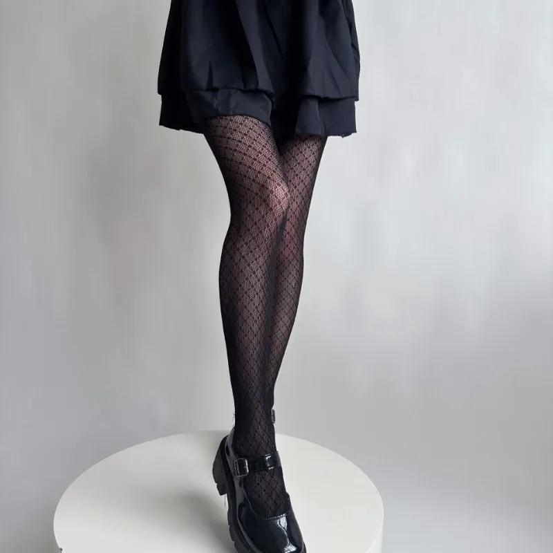 New Women'S Sexy Grid Stockings Rhombus Dotted Line Pattern Mesh Fishnet Tights High-Stretch Spicy Girl American Retro Pantyhose